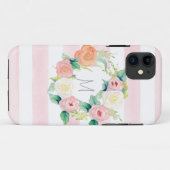 Stripte einfache moderne Aquarellblumen-Rose Case-Mate iPhone Hülle (Rückseite (Horizontal))