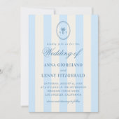 Stripte Palm Tree Monogram Classy Beach Wedding Einladung (Vorderseite)