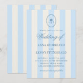 Stripte Palm Tree Monogram Classy Beach Wedding Einladung (Vorne/Hinten)