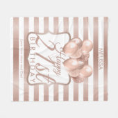 Stripte Rose Gold Ballons 21. Geburtstag Fleecedecke (Vorderseite (Horizontal))