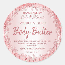 Stripte Rose Goldleafe Gerahmte Body Butter Labels Runder Aufkleber