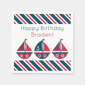 Stripte Sailboote Personalisiertes Party Napkins Serviette (Vorderseite)