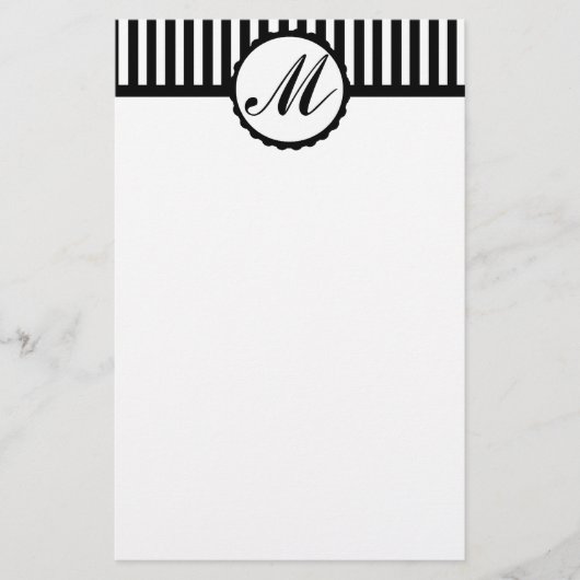 Stripte Schwarz-weiße Monogrammstationierung Briefpapier (Vorderseite)