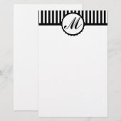 Stripte Schwarz-weiße Monogrammstationierung Briefpapier (Vorne/Hinten)