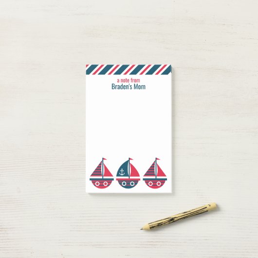 Stripte Segelboote Personalisiert Post-it-Notepad Post-it Klebezettel (Auf Schreibtisch)