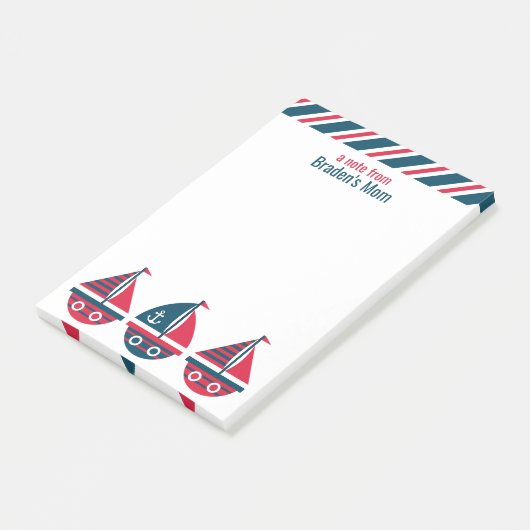 Stripte Segelboote Personalisiert Post-it-Notepad Post-it Klebezettel (angewinkelt)
