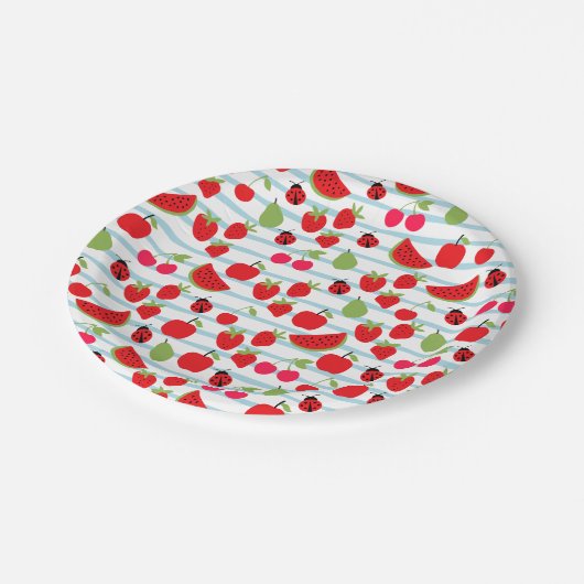 Stripte Summer Fruchtpapier-Teller Pappteller (Schrägansicht)