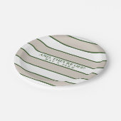 Stripte Taupe/Jäger Grün Personalisiert Pappteller (Schrägansicht)