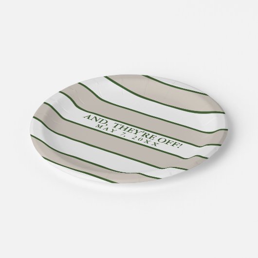 Stripte Taupe/Jäger Grün Personalisiert Pappteller (Schrägansicht)