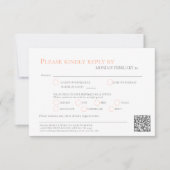 Stripte Tee Rose Aquarellfarben Hochzeitsmahlzeite RSVP Karte (Vorderseite)