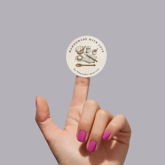 Stripte Vintage Kochutensilien Bäckerei Handgefert Runder Aufkleber