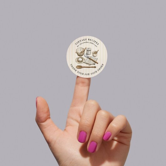 Stripte Vintage Kochutensilien Backwaren Rezept Runder Aufkleber