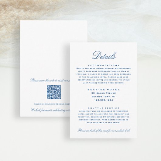 Stripter Bass Wedding Details Hotel Info QR Code Begleitkarte
