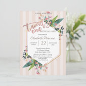 Stripter Blumenrahmen 21. Geburtstag Party Einladung (Stehend Vorderseite)