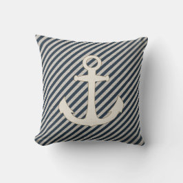 Stripter Burlap Look Nautical Ship Ankerpillow Kissen