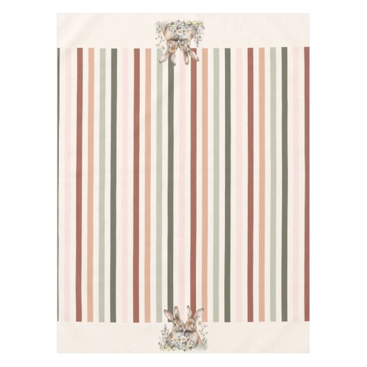 Stripter Pastel Bunny Border Spring Tischdecke (Vorderseite)