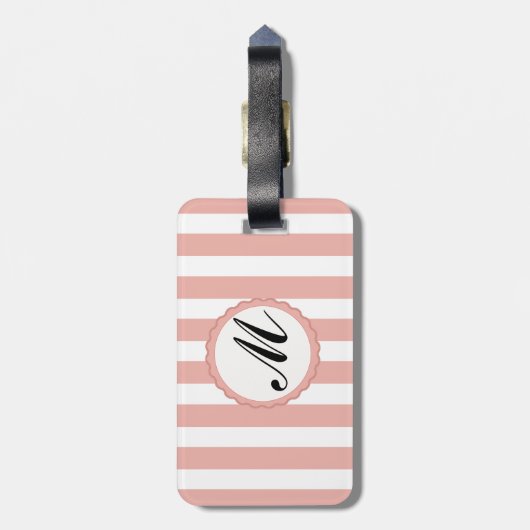 Stripter Streifen Rosa weißes Monogramm Gepäckstüc Gepäckanhänger (Rückseite vertikal)