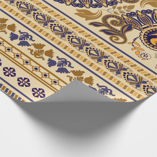 Striptes ägyptisches nahtloses Muster. Blütenfarbe Geschenkpapier (Ecke)