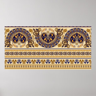 Striptes ägyptisches nahtloses Muster. Blütenfarbe Poster