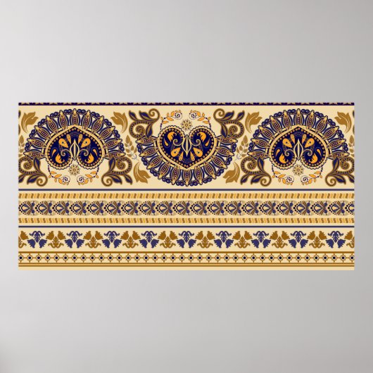 Striptes ägyptisches nahtloses Muster. Blütenfarbe Poster (Vorne)