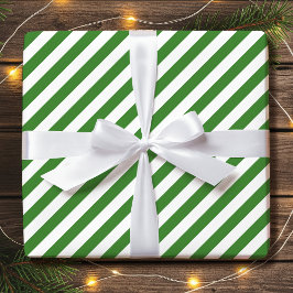 Striptes Diagonal Holiday Simple Green White Geschenkpapier