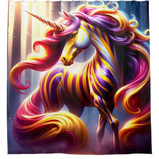 Striptes Einhorn Duschvorhang (Vorderseite)