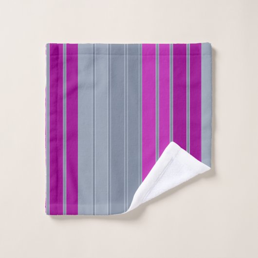 Striptes graues lila Modemuster Badhandtuch Set (Waschlappen)