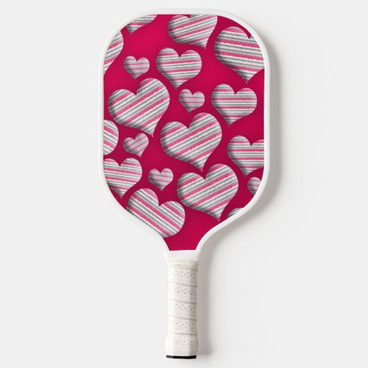 Striptes Herz Hot Pink Fun Muster Wildes Design Pickleball Schläger (Rückseite)