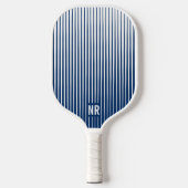 Striptes Navy Blue & White Moderne Abstrakte Custo Pickleball Schläger (Vorderseite)