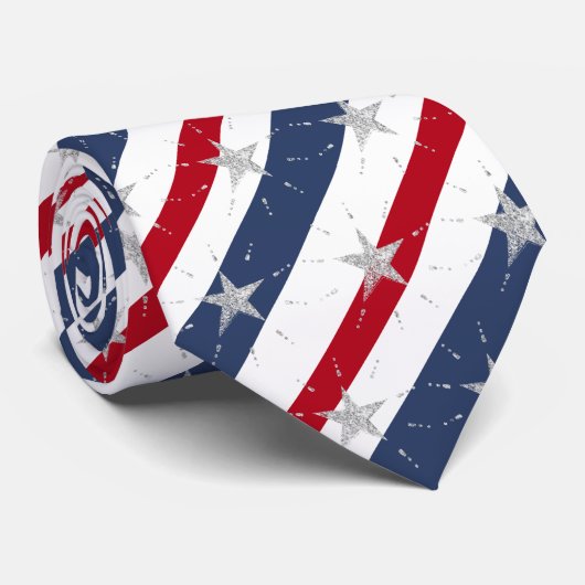 Striptes Red White & Blue 2 Star Spangled Neck Tie Krawatte (Gerollt)