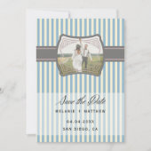 Striptes Vintages Foto Save the Date Hochzeit Einladung (Vorderseite)