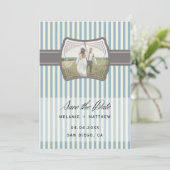 Striptes Vintages Foto Save the Date Hochzeit Einladung (Stehend Vorderseite)
