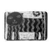 Stripy Black and White Cat Illustration Badematte (Vorderseite)
