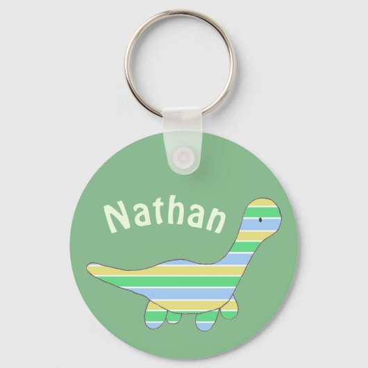 Stripy Dinosaur Green Personalisiert Schlüsselanhänger (Vorderseite)