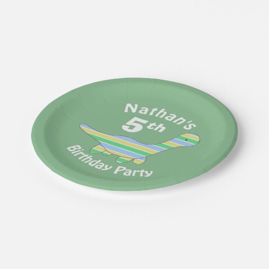 Stripy Dinosaurier Pappteller (Schrägansicht)