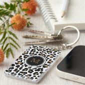 Striylischer Monogram Leopard Print Acryl Schlüsse Schlüsselanhänger (Vorderseite rechts)