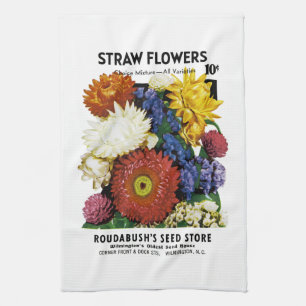 Strohblumen-Samenpaket-Etikett Geschirrtuch