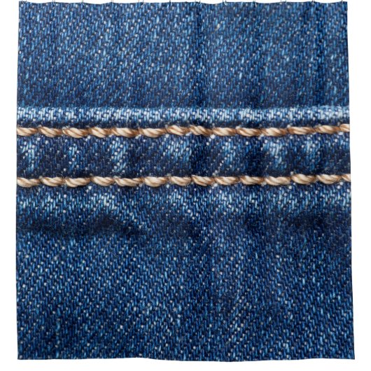 Strohdenim: Nähte Jeans Textur. Duschvorhang (Vorderseite)
