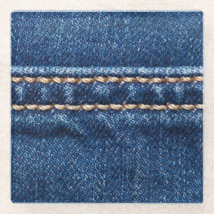 Strohdenim: Nähte Jeans Textur. Glasuntersetzer