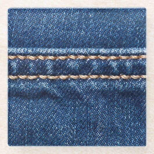 Strohdenim: Nähte Jeans Textur. Glasuntersetzer (Vorderseite)