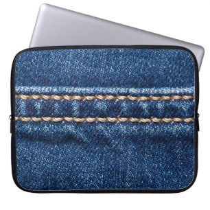 Strohdenim: Nähte Jeans Textur. Laptopschutzhülle