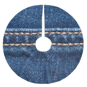 Strohdenim: Nähte Jeans Textur. Polyester Weihnachtsbaumdecke