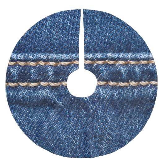 Strohdenim: Nähte Jeans Textur. Polyester Weihnachtsbaumdecke (Vorderseite)