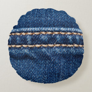 Strohdenim: Nähte Jeans Textur. Rundes Kissen