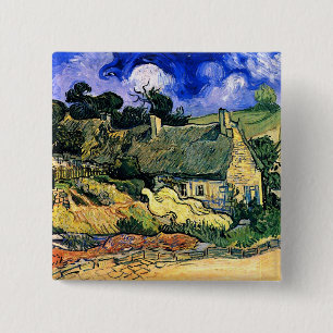 Strohgedeckte Hütten in Cordeville Van Gogh Button