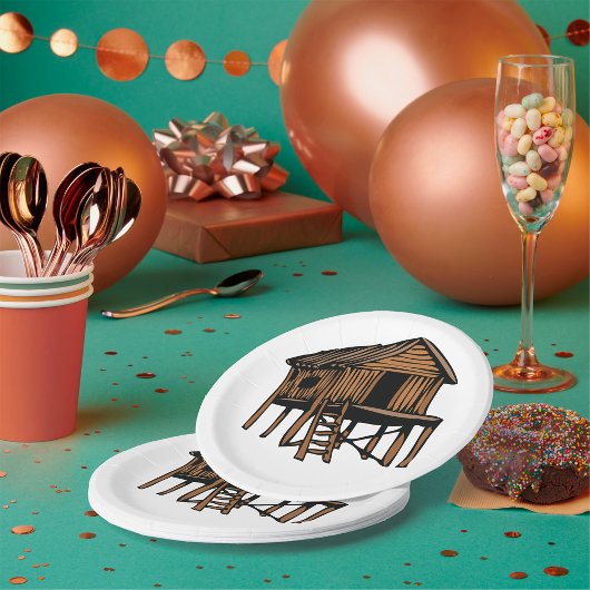 Strohhaus Holz Zuhause Papier Teller