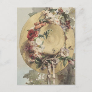 Strohhut mit Rosen von Angelo Rossi Postkarte
