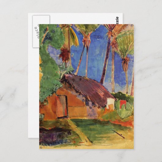 'Strohhütte unter Palmen' - Paul Gauguin Postkarte (Vorne/Hinten)