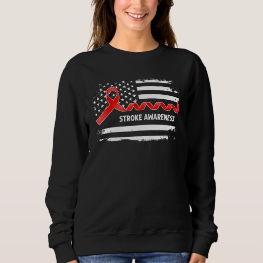 Stroke Awareness American Flag Red Ribbon Sweatshirt (Vorderseite)