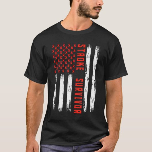 Stroke Survivor American Flag Red Ribbon Stroke Aw T-Shirt (Vorderseite)